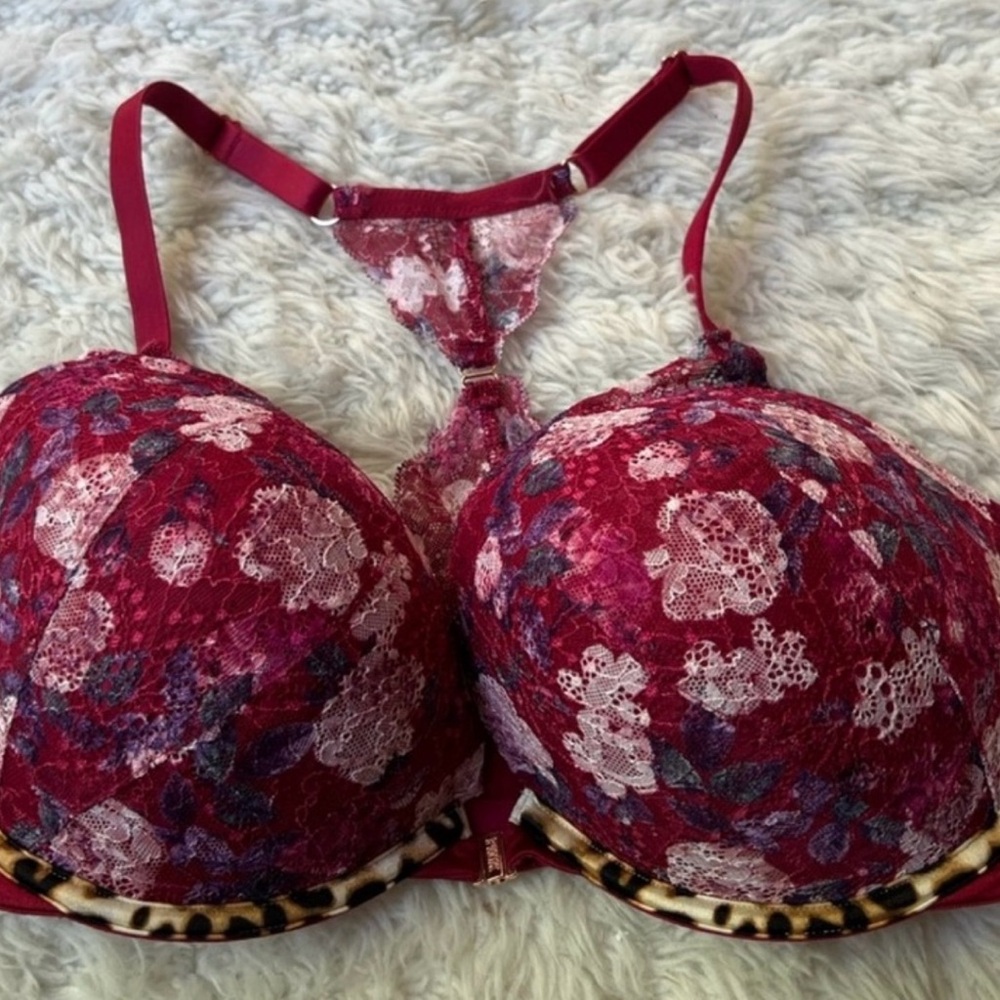 Victoria’s Secret PINK date night 36DDD burgundy and floral push up
